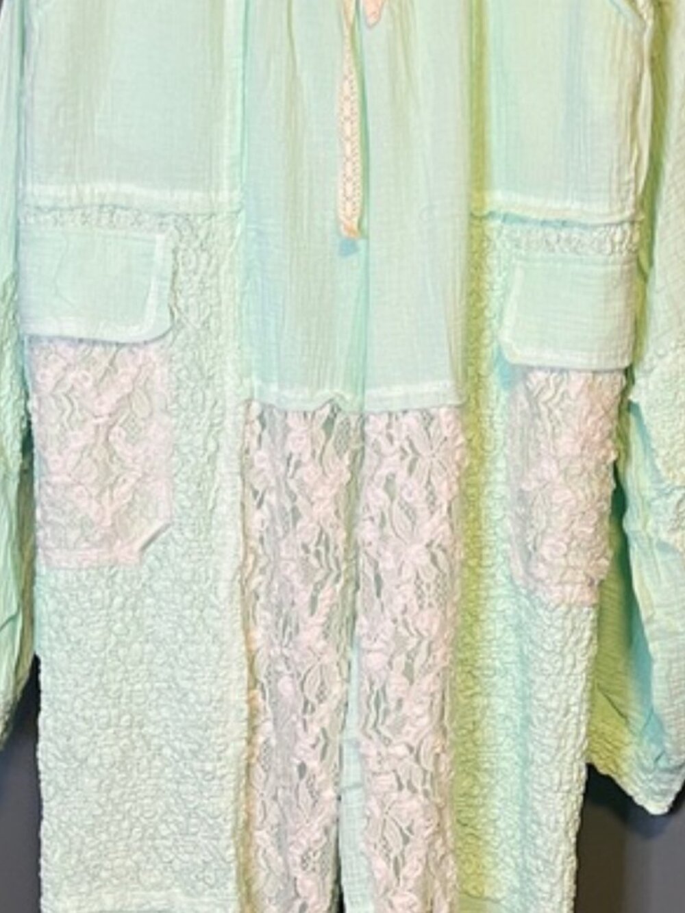 POL Mint Green Set Wide Leg Pants and Jacket with Lace Accents Size Small - Picture 8 of 12